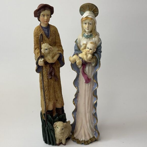 Mary, Joseph, Baby Jesus Christmas Plastic Figurines Set of 2 Slender Religious - Picture 2 of 13